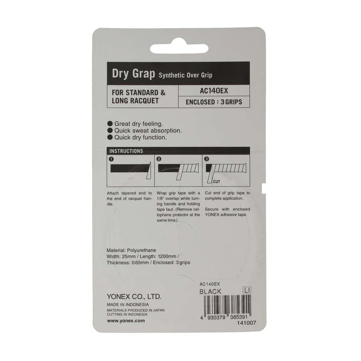 Yonex Dry Grap Overgrip 3 Pack (Black) - Image 2